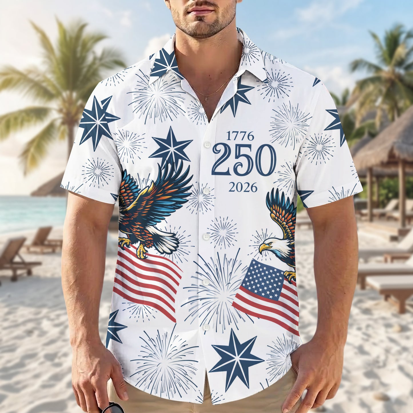 Patriotic Bald Eagle Hawaiian Shirt, USA Flag Tropical Shirt, American Freedom Aloha Shirt For Men