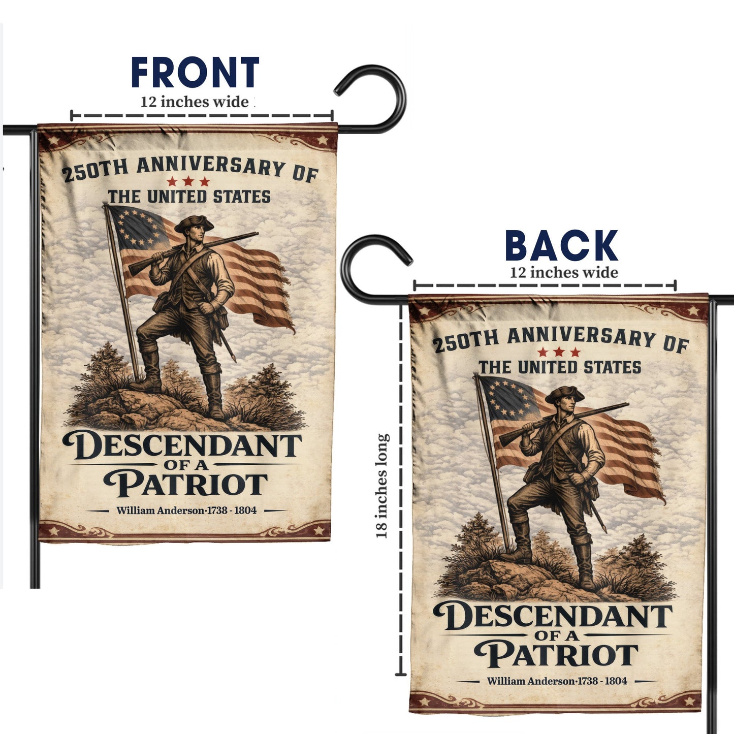USA 250th Anniversary Flag – Personalized with 'Descendant of a Patriot' 1776-2026