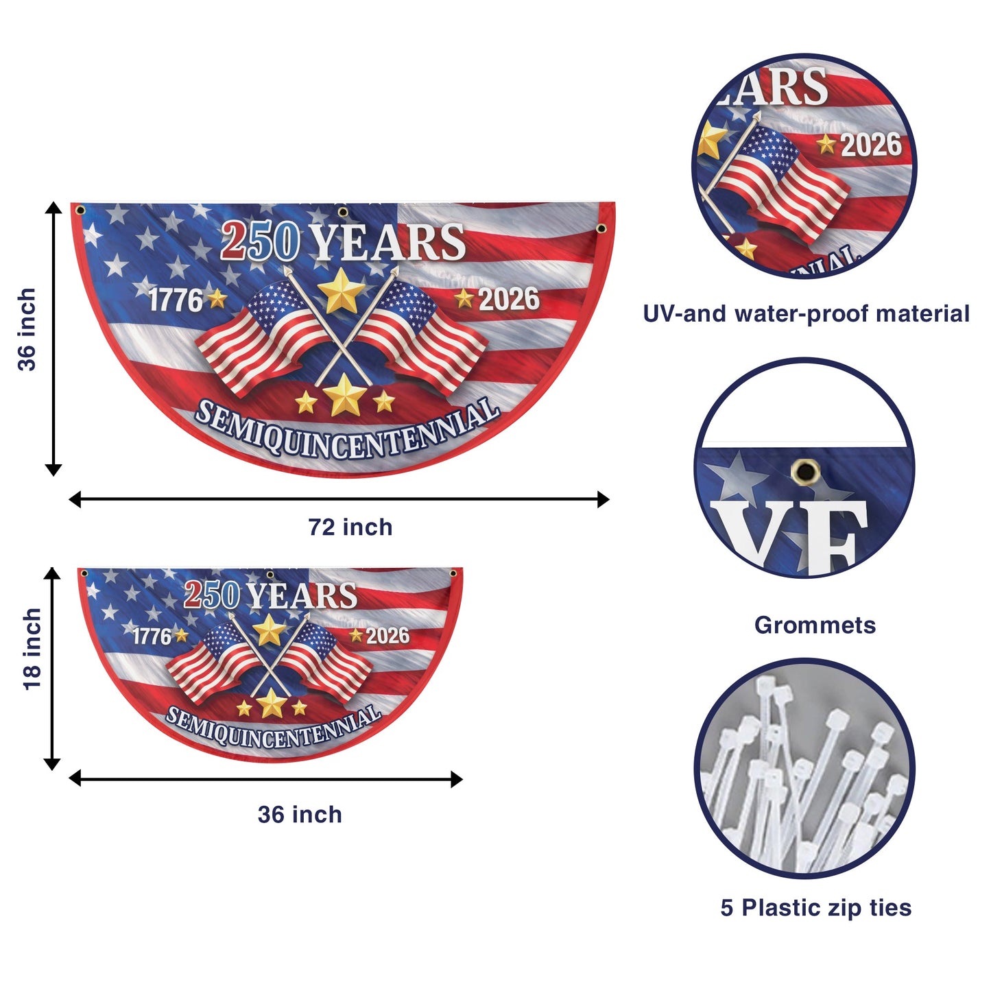 USA 250th Anniversary American Flag, Patriotic 1776 2026 Semiquincentennial Decor