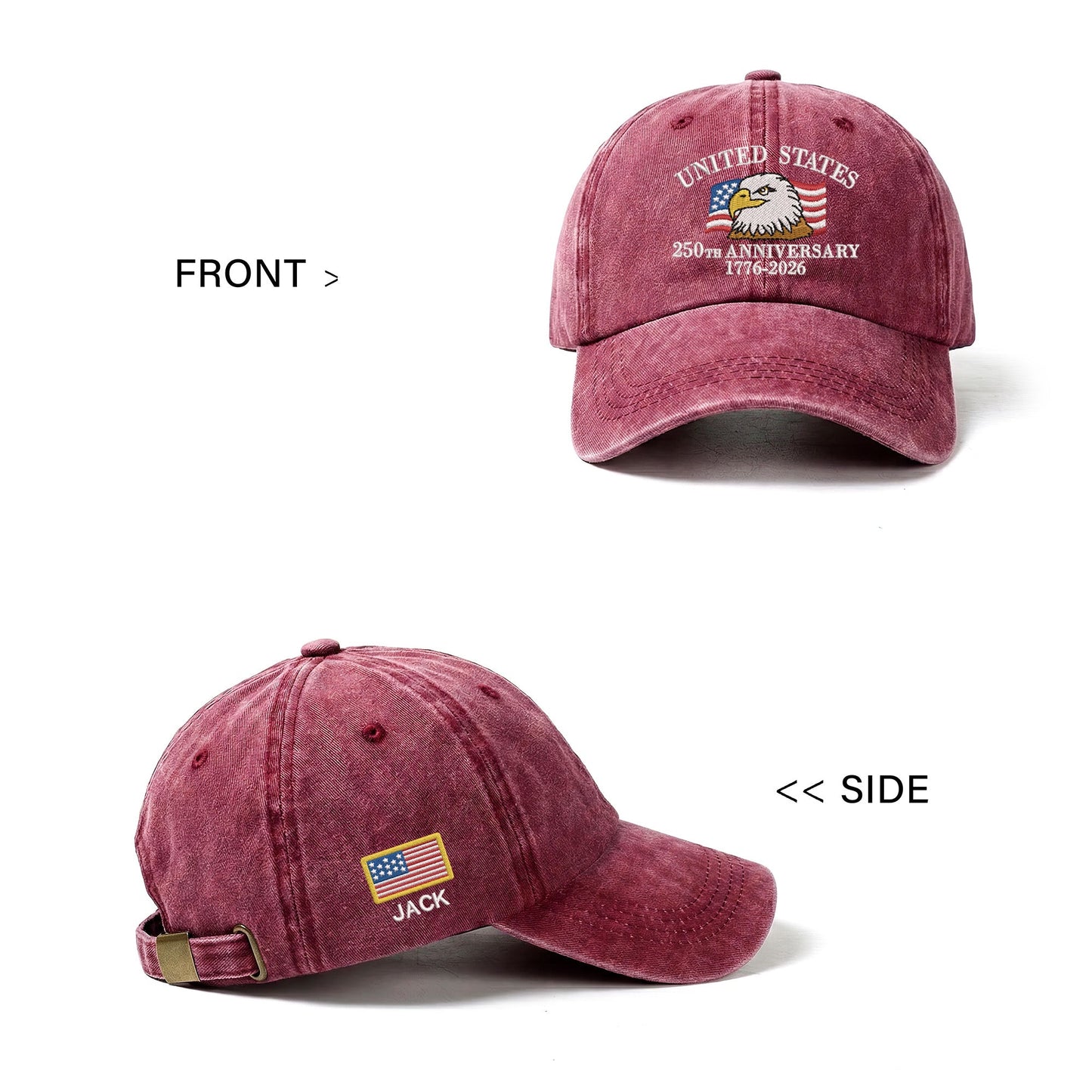 Patriotic 250th Anniversary Cap, Custom Embroidered USA Eagle Baseball Hat