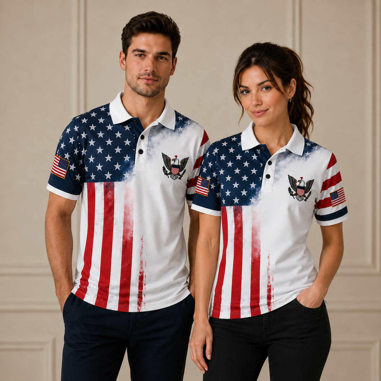 USA Flag Eagle Polo Shirt – Men’s Patriotic Short Sleeve Polo