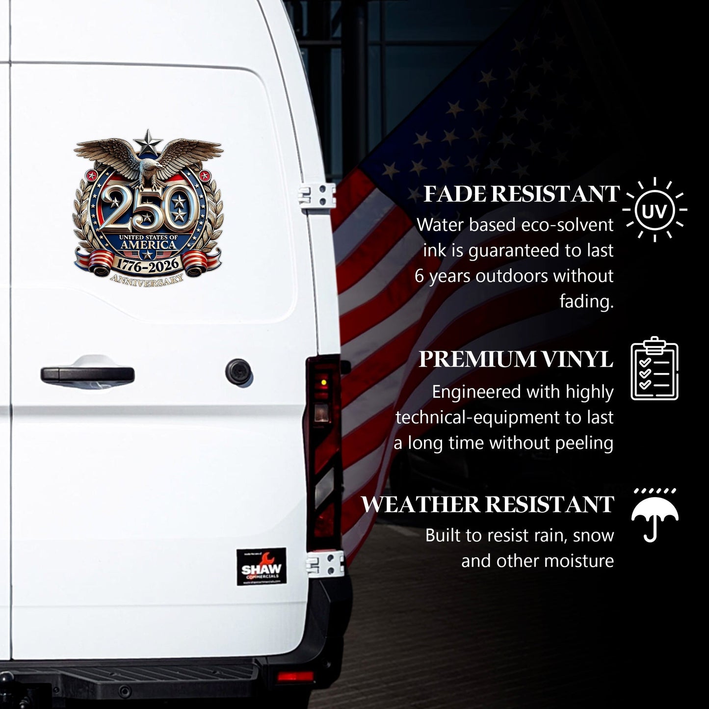 🔥 LIMITED TIME OFFER – USA Eagle Flag Patriotic 250th UV DTF 3D Decal (1776–2026)