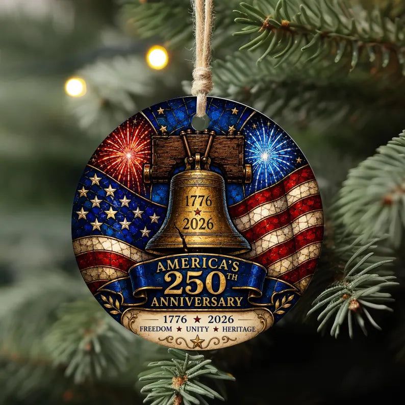 America 250th Anniversary 3-Inch Liberty Bell & American Flag Patriotic Ornament
