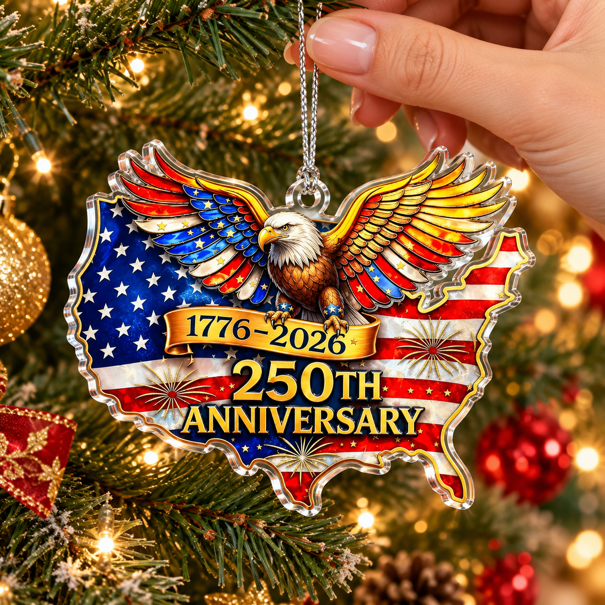 USA 250 Years of Freedom Patriotic Eagle Christmas Ornament.