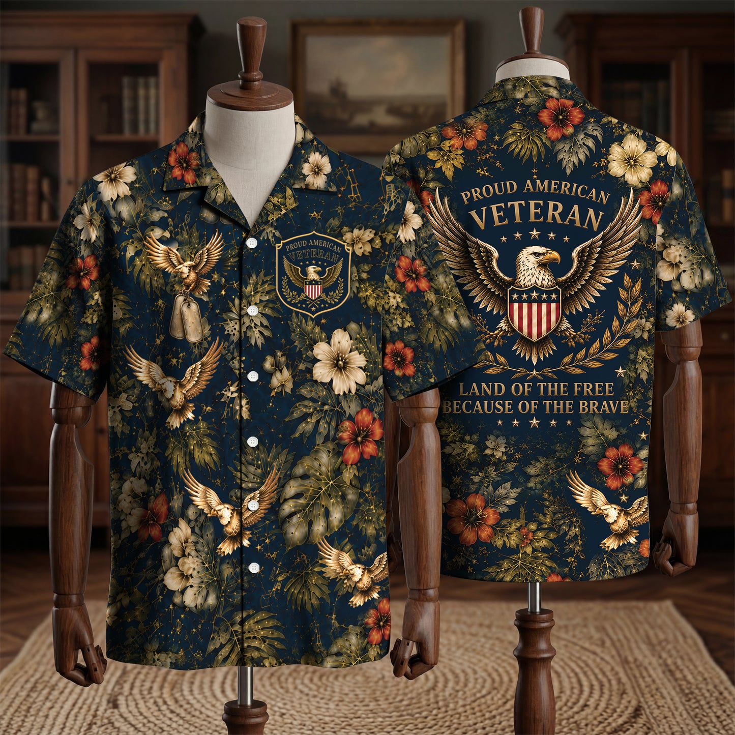 American Veteran Hawaiian Shirt, Proud Veteran Aloha Shirt, Patriotic Eagle Shirt, Military Veteran Gift, USA Flag Tropical Button Up