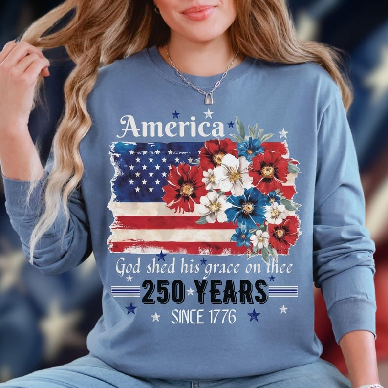 America 250 T-Shirt, Vintage USA Flag Floral Tee, 1776–2026 Semiquincentennial Patriotic Shirt,