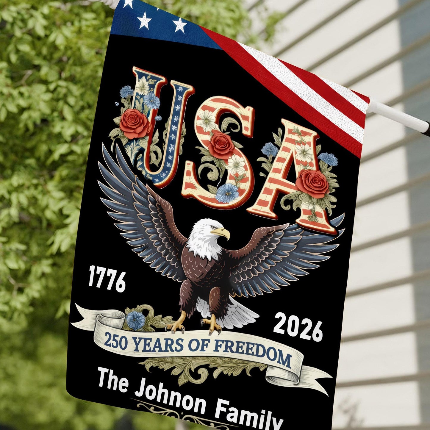 Personalized 250 Years America Garden Flag, USA 1776–2026, Custom Family Name, Outdoor Garden Decor