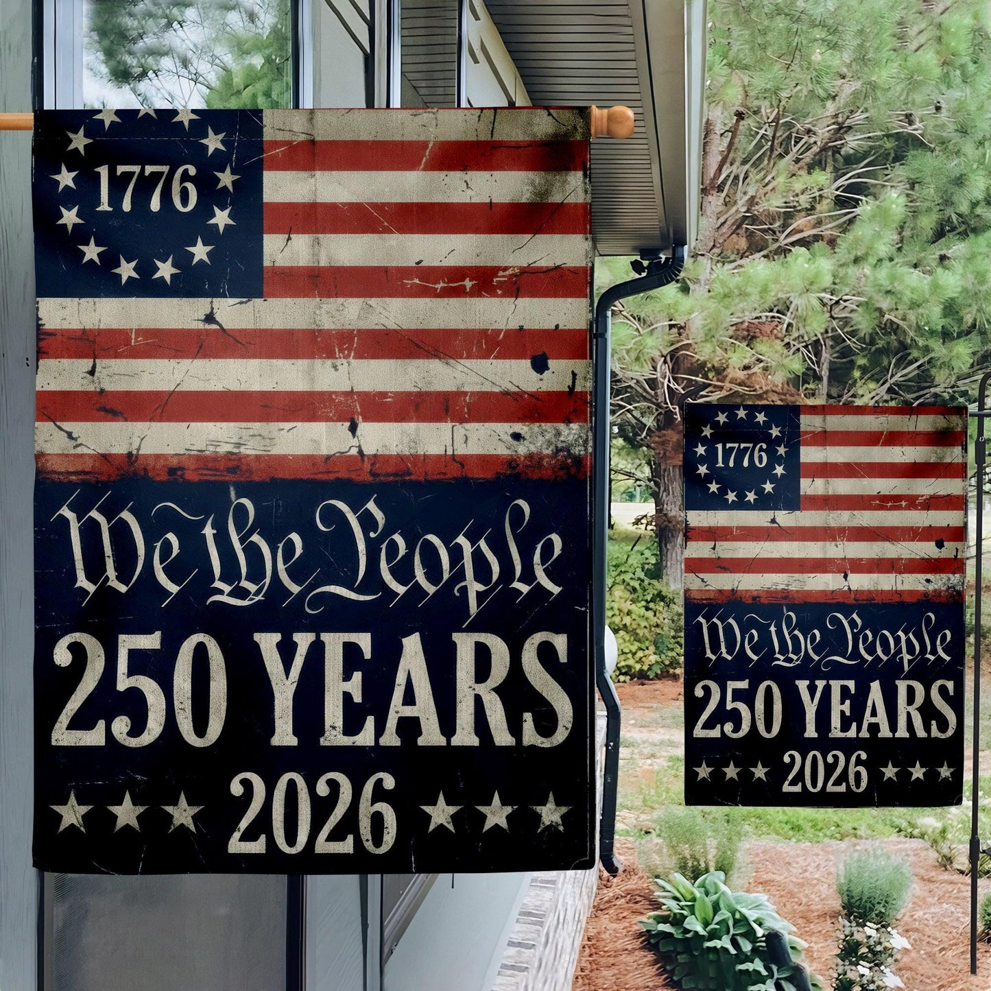250th America Anniversary Flag , US 250 Years Garden Flag, We The People House Flag, Vintage Independence Day, Patriotic Tee with USA Flag