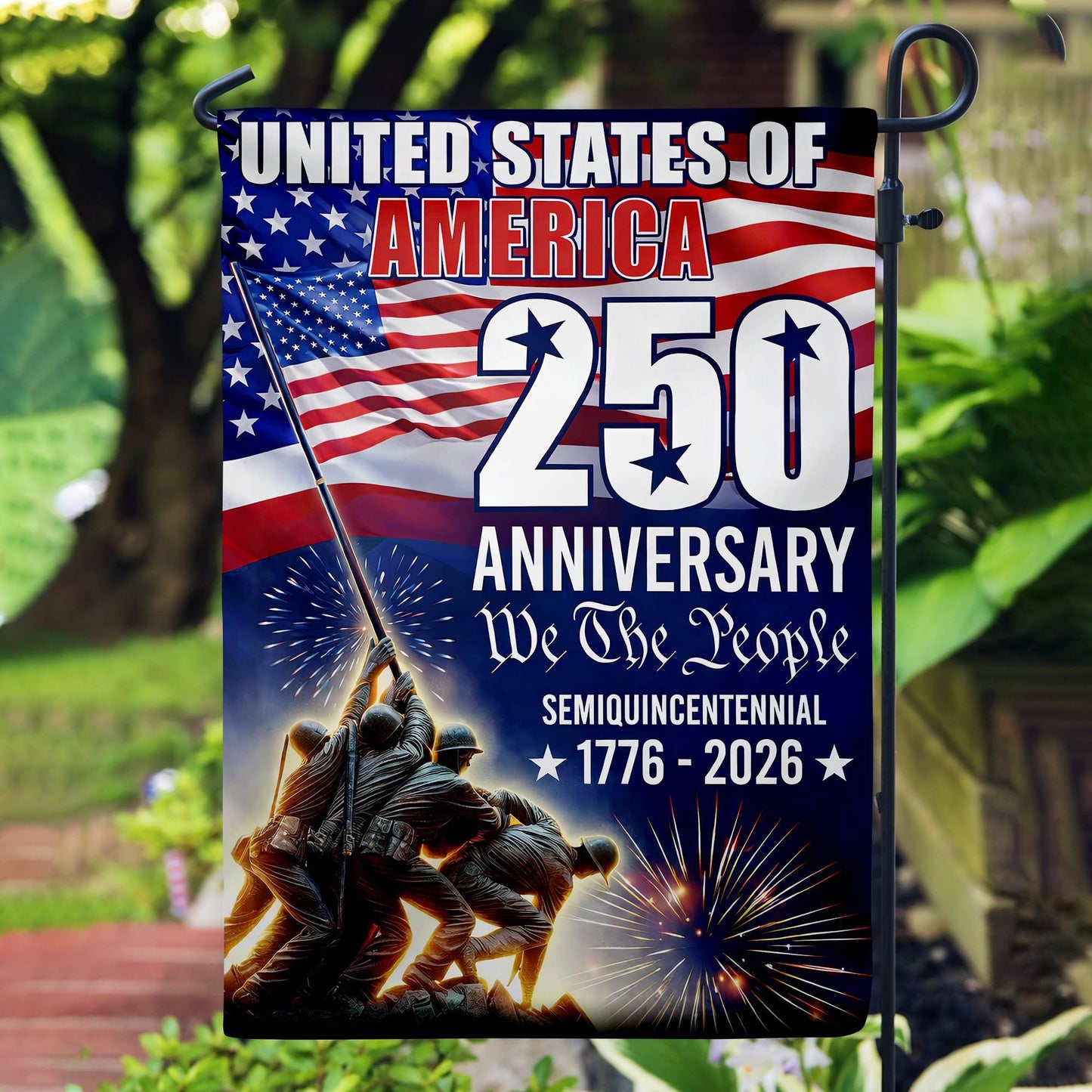 USA 250th Anniversary Garden Flag: Revolutionary War Soldiers, Patriotic 1776-2026 Yard Decor