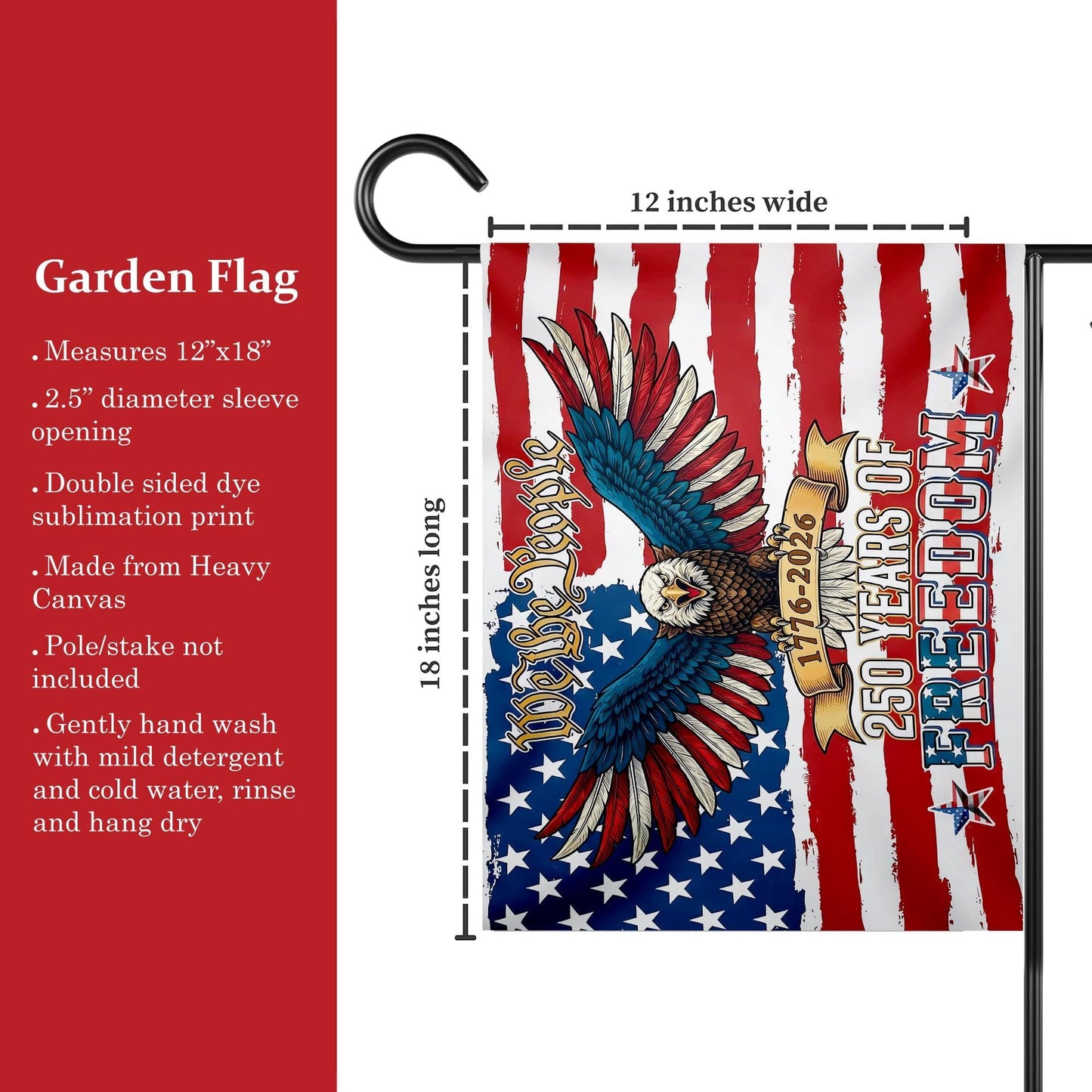 250 Years Freedom USA Flag, 1776–2026 Eagle We The People Flag, American History Patriotic Banner, Outdoor Wall Decor