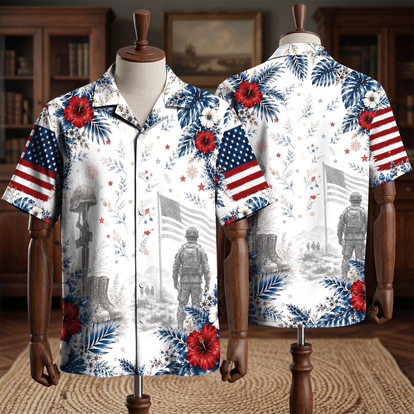 Patriotic Veteran Hawaiian Shirt – Vintage American Flag Aloha Shirt