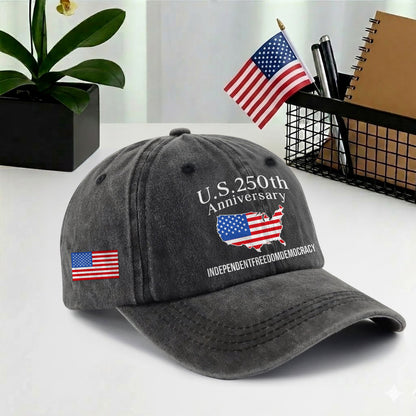 U.S. 250 Years Baseball Cap - Patriotic America 250 Hat USA Map Vintage Gift