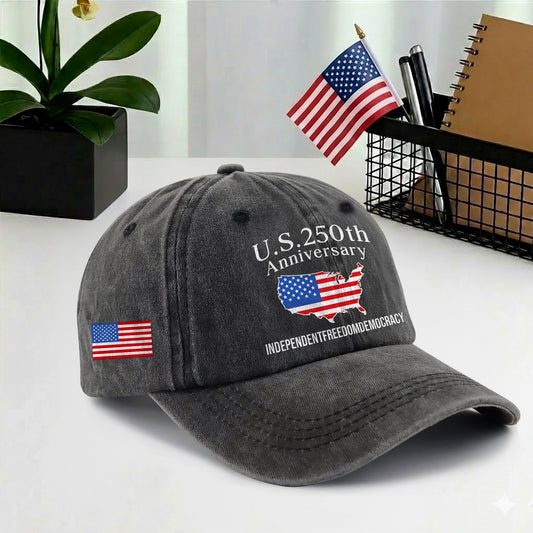 U.S. 250 Years Baseball Cap - Patriotic America 250 Hat USA Map Vintage Gift