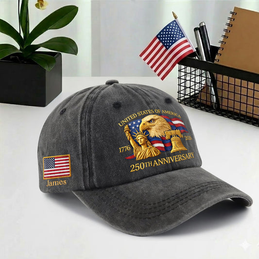 Personalized 250th Anniversary Baseball Cap - American Eagle Statue of Liberty Hat