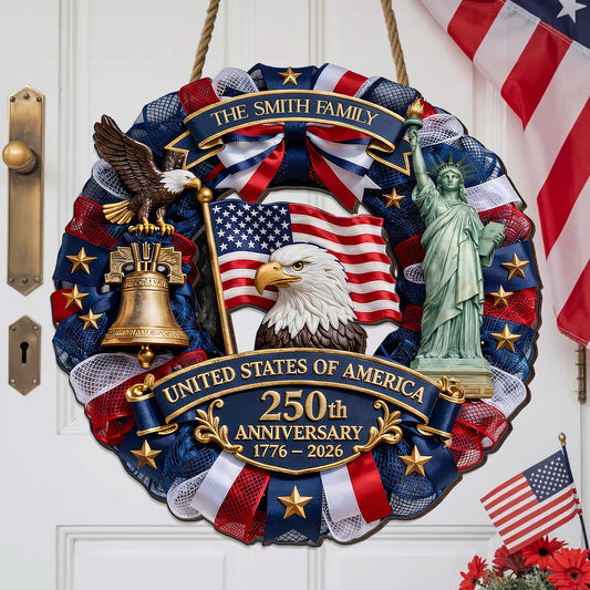 Custom Family Name Wood Sign – America 250th Gifts for Family – Forever United 🇺🇸