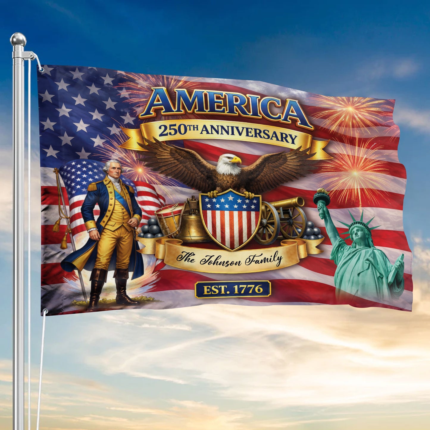 Custom Descendant of a Patriot Flag – Personalized Name & Years – American 250th Anniversary Gift – Patriotic Heritage Flag