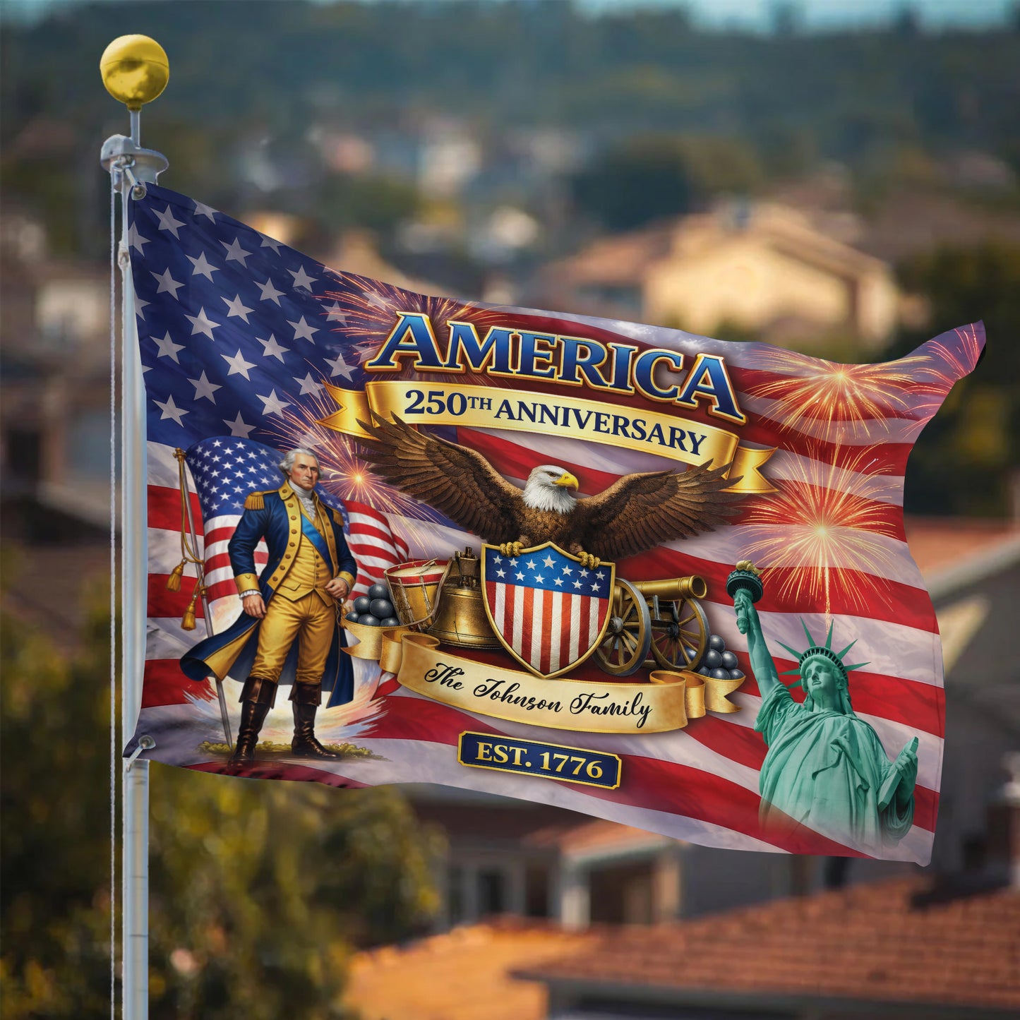 Custom Descendant of a Patriot Flag – Personalized Name & Years – American 250th Anniversary Gift – Patriotic Heritage Flag