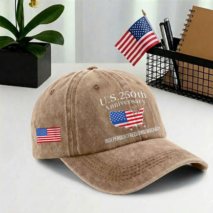 U.S. 250 Years Baseball Cap - Patriotic America 250 Hat USA Map Vintage Gift
