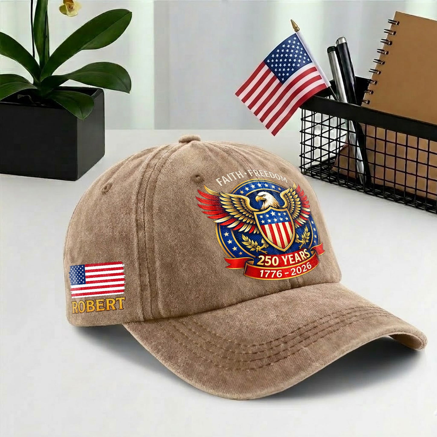 American 250th Anniversary Baseball Cap - Personalized Eagle Faith Freedom USA 1776 - 2026