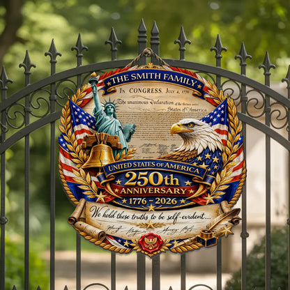 Custom Family Name Wood Sign - Declaration of Independence, American Eagle & Statue of Liberty