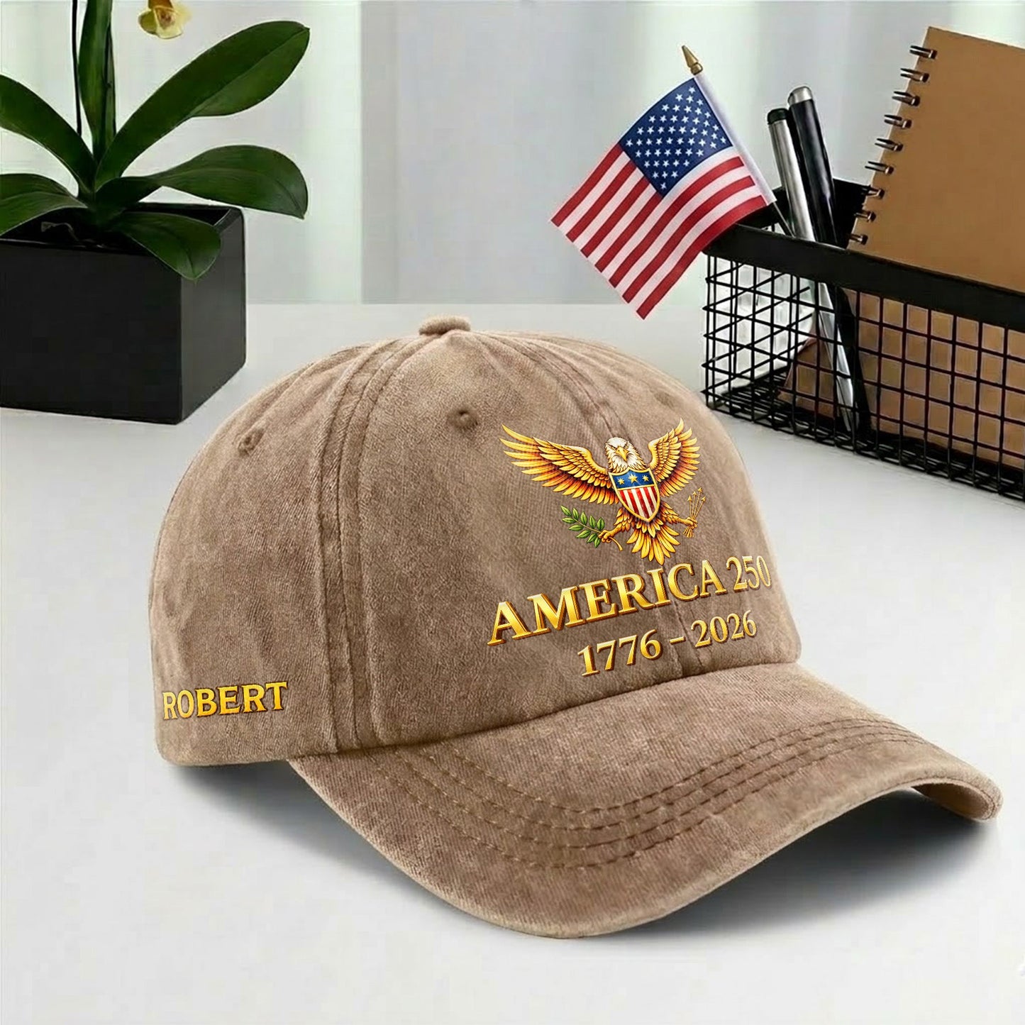 Custom Name America 250 Baseball Cap - 250th Anniversary Bald Eagle Patriotic Hat 1776-2026