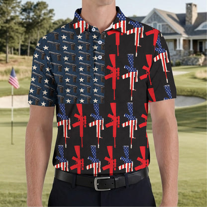 USA Flag Gun Lover Veteran Military 250th Anniversary Freedom Polo Shirt