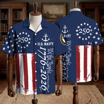 US. Navy America 250th Anniversary Toile De Jouy Style Patriotic Hawaiian Shirt