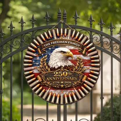 Custom Family Name Wood Sign- Personalized America 250th Anniversary Gifts For Mom, Dad, Brother, Sister, Kids - Family Forever United