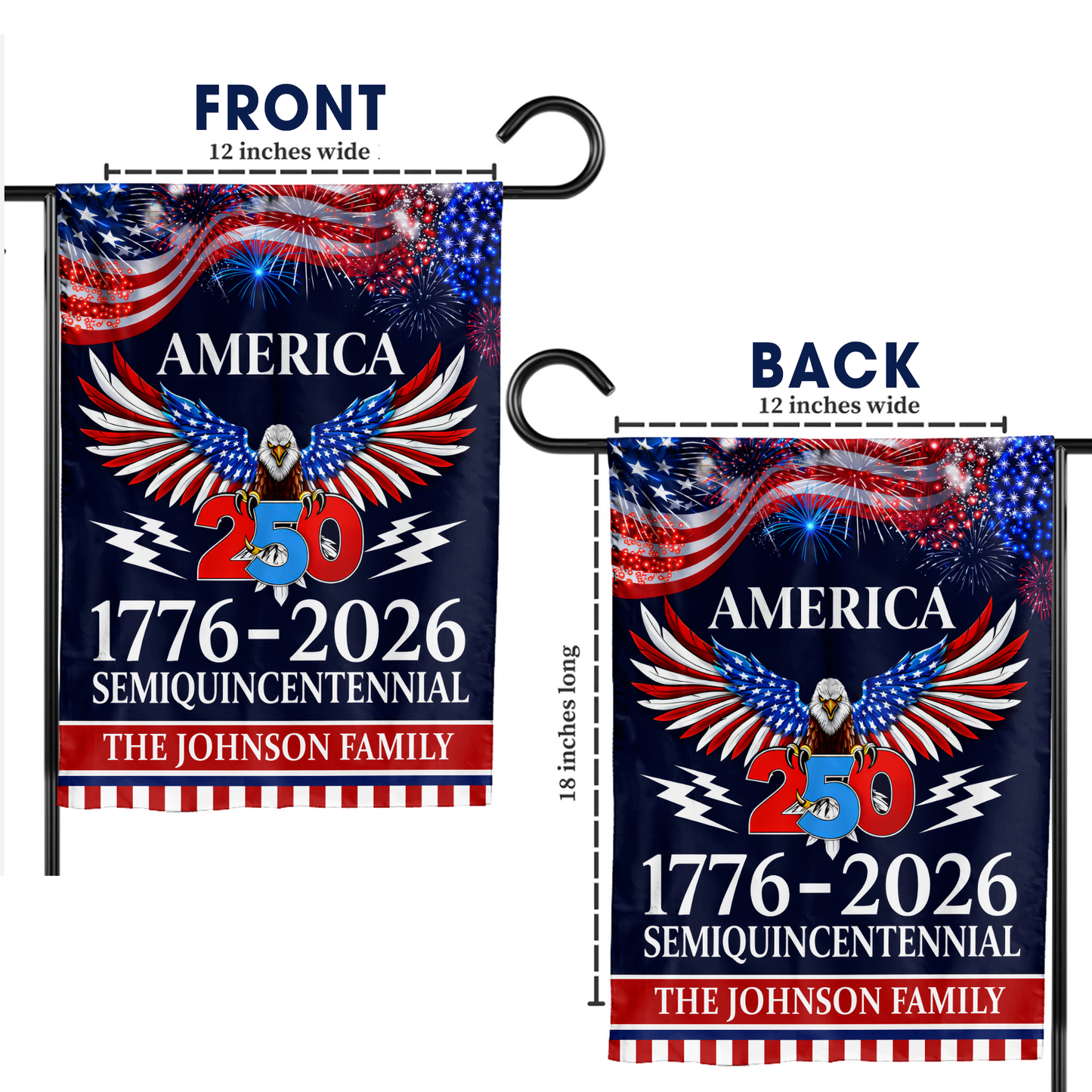 Personalized American Flag 250th Anniversary 1776-2026 Patriotic Eagle Fireworks Semiquincentennial