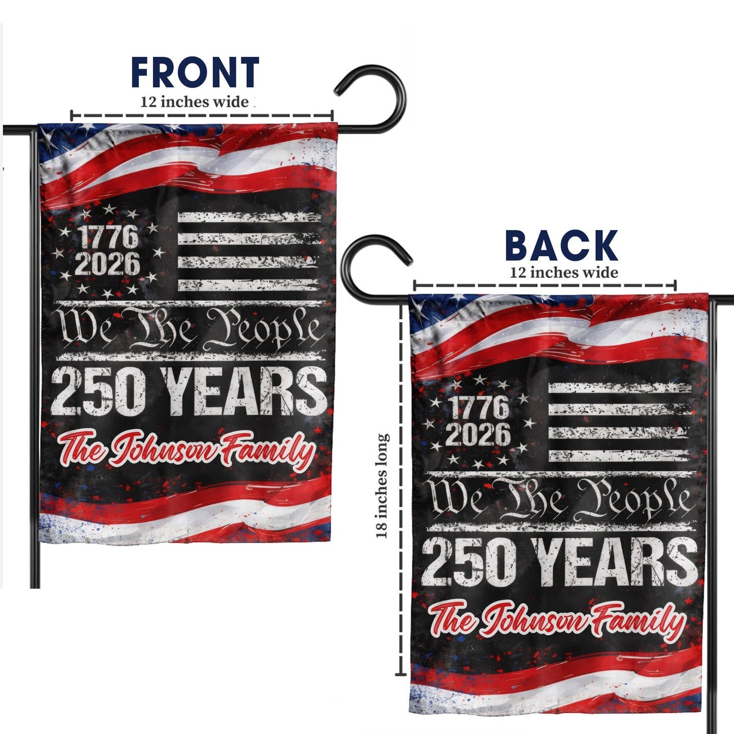 Personalized 250 Years USA Flag – We The People Design with Family Name, 1776-2026