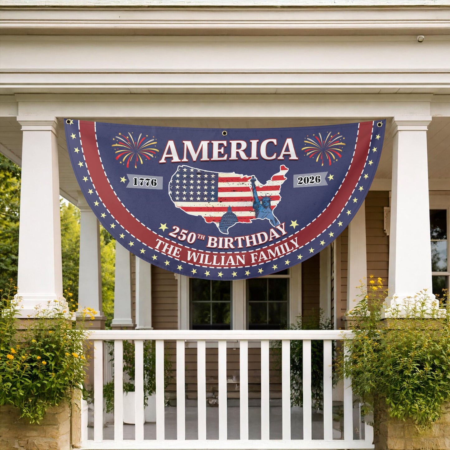 America 250th Anniversary Flag, Personalized Family Name Patriotic