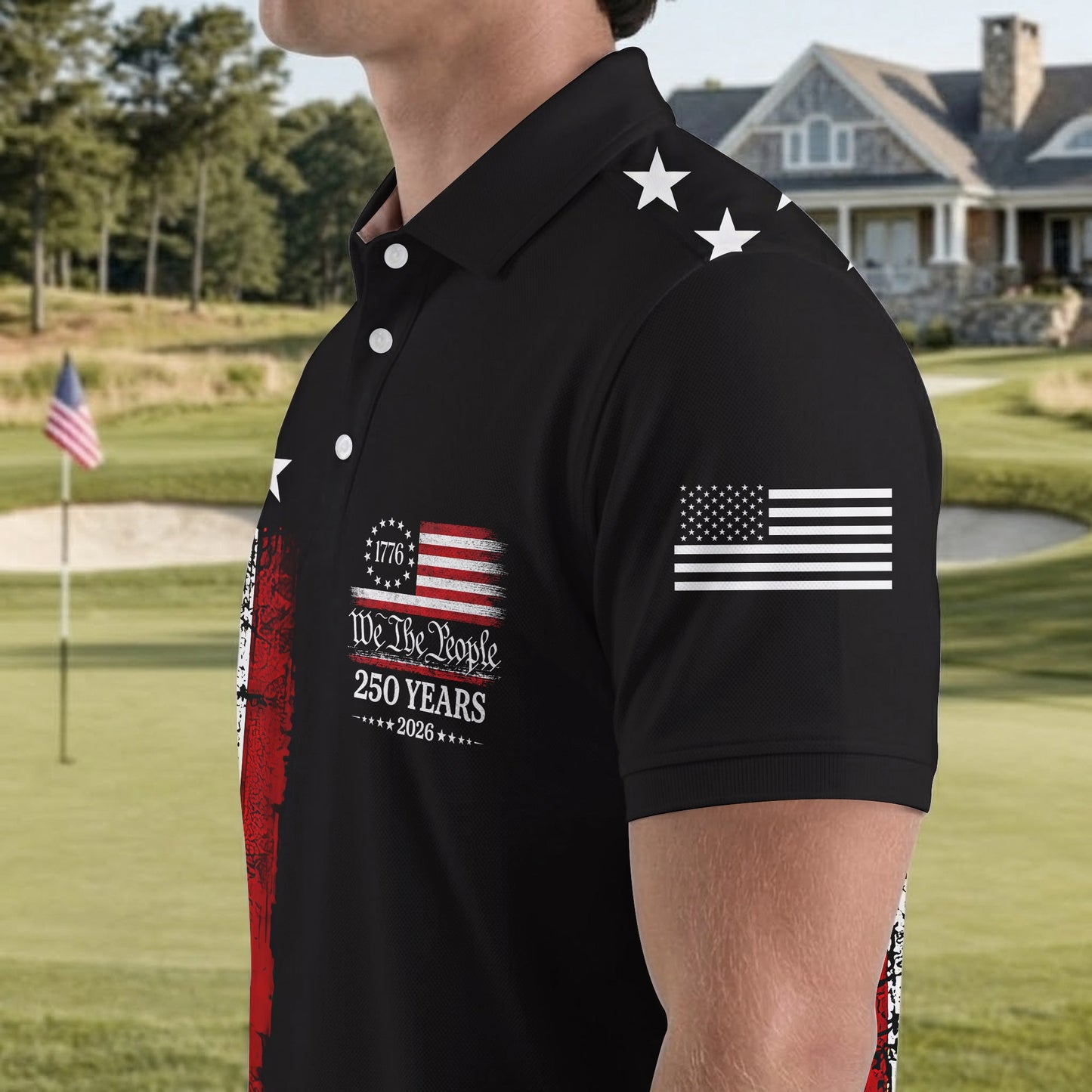 We The People Black Grunge Golf Polo