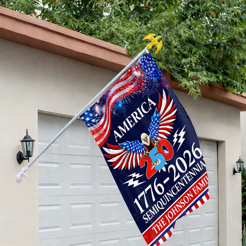 Personalized American Flag 250th Anniversary 1776-2026 Patriotic Eagle Fireworks Semiquincentennial