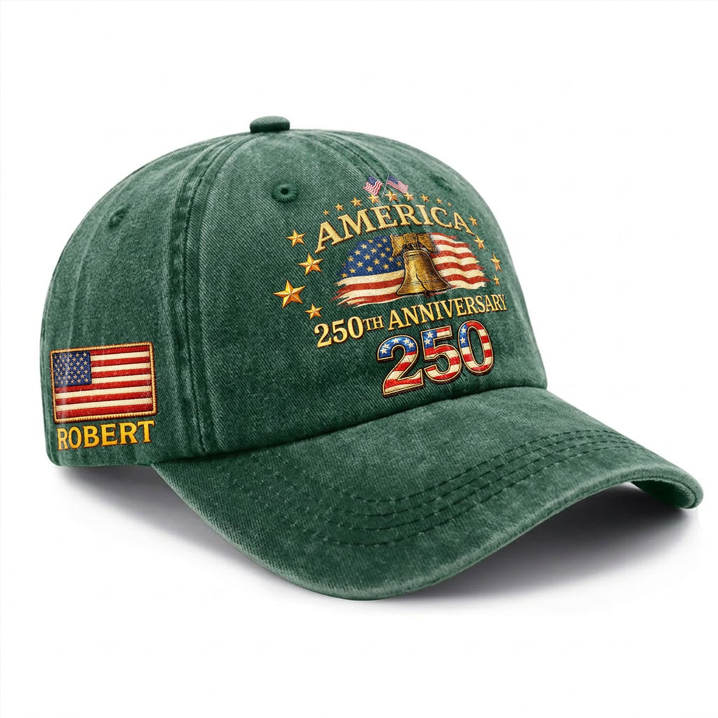 Personalized 250th Anniversary Washed Baseball Cap – Custom Name & USA Flag, 1776-2026