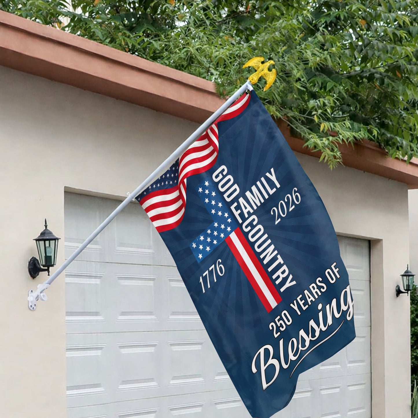 God Family Country Garden Flag – Christian Patriotic Cross Flag 250th Anniversary 1776-2026 Outdoor Decor