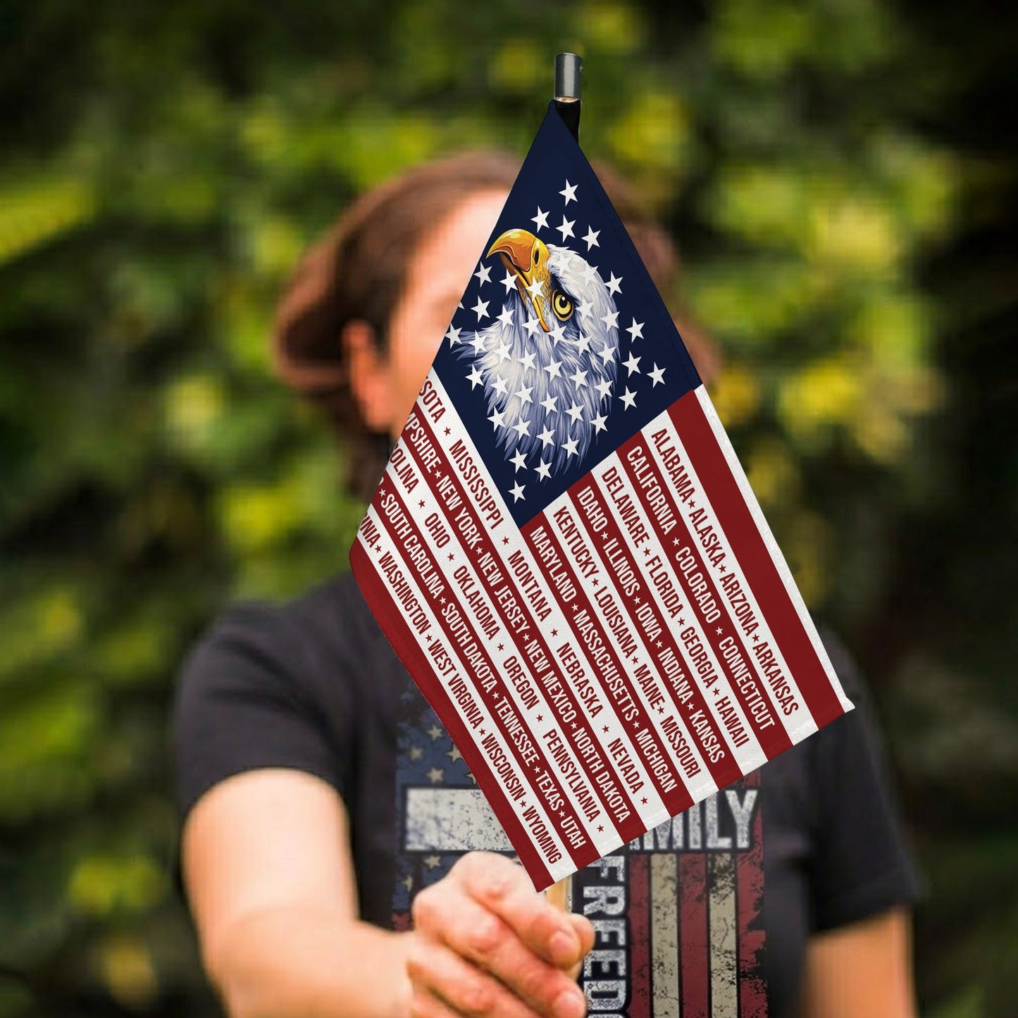 American 250th Anniversary Handheld Flag - Eagle USA Flag with 50 States Design
