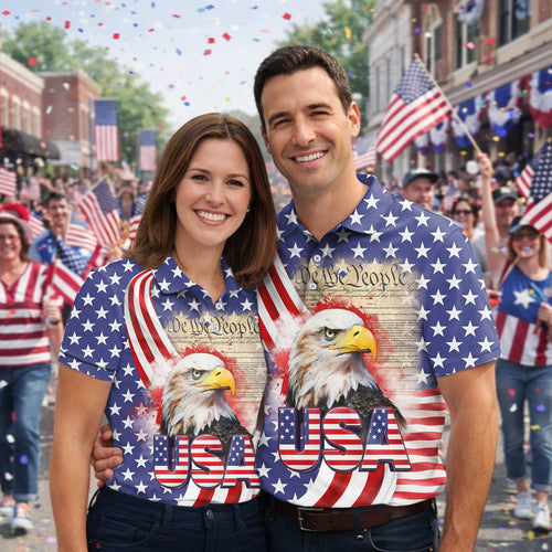 We The People Bald Eagle USA 250th Anniversary Polo Shirts 4th Of July Patriotic