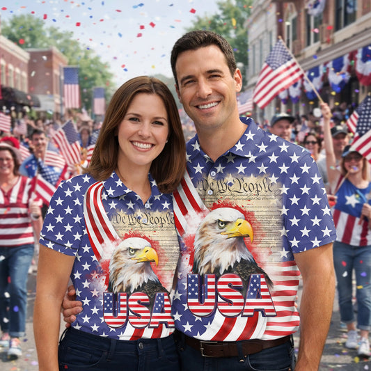 We The People Bald Eagle USA 250th Anniversary Polo Shirts 4th Of July Patriotic