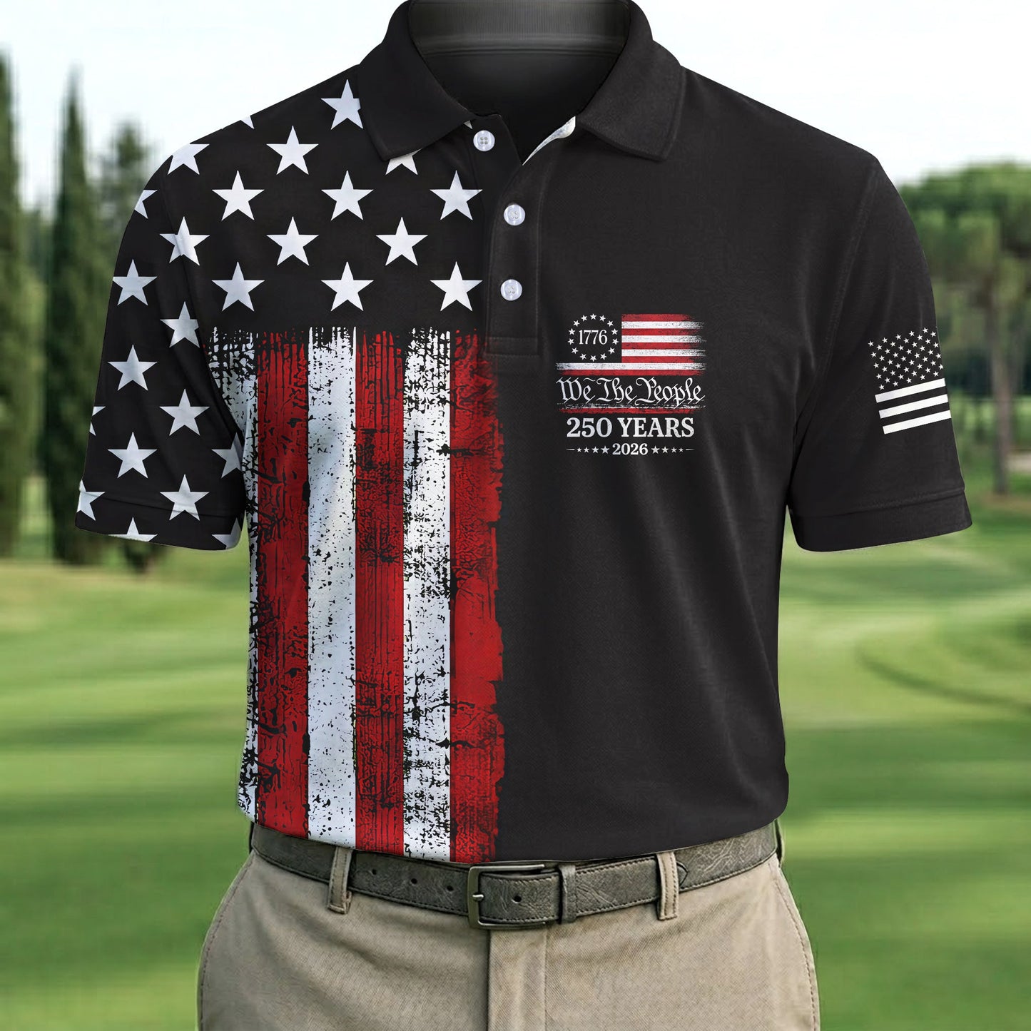 We The People Black Grunge Golf Polo