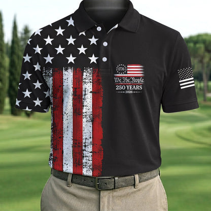 We The People Black Grunge Golf Polo