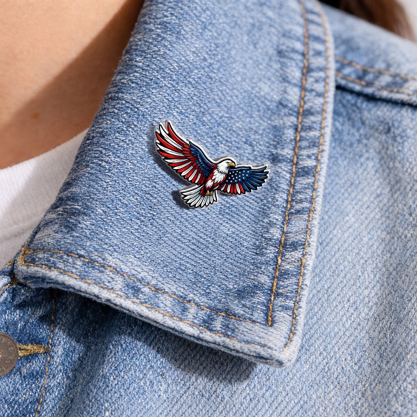 USA Flag Eagle Acrylic Pins – Gold Brooch Set for Jackets, Hats & Gifts