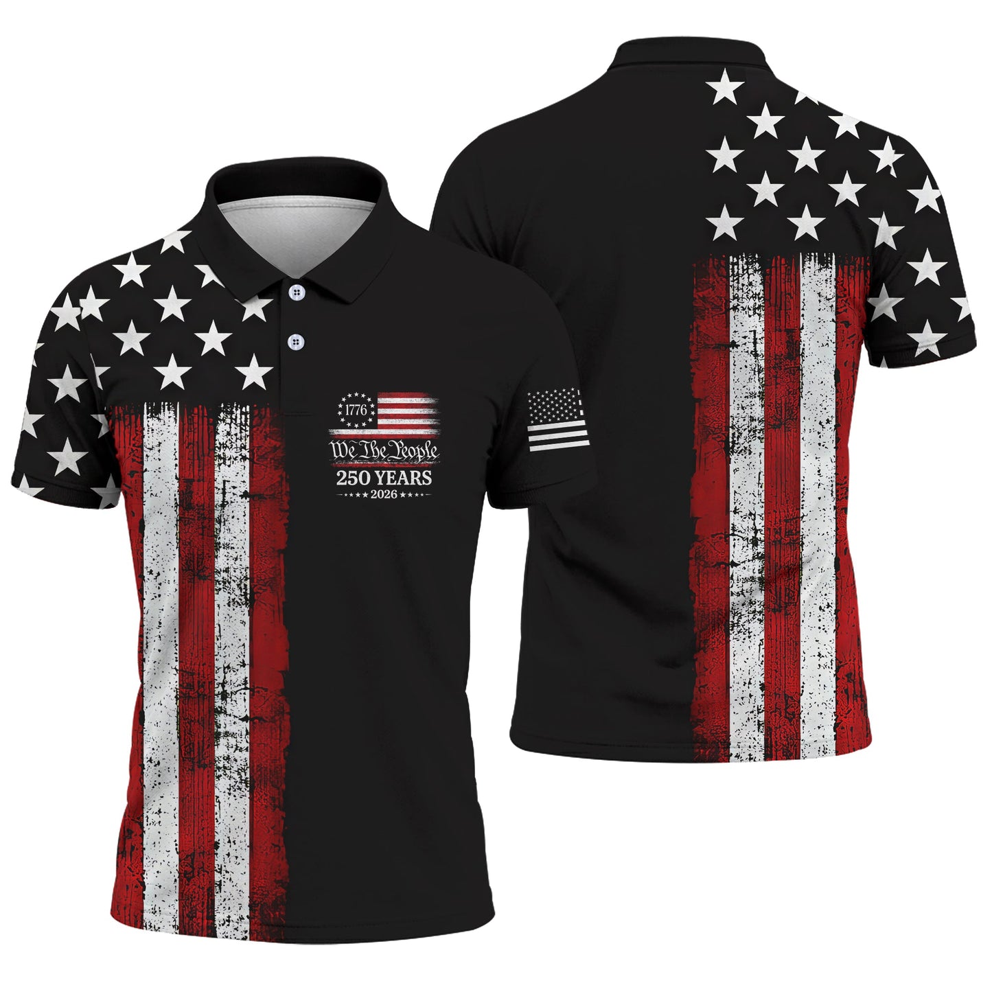 We The People Black Grunge Golf Polo
