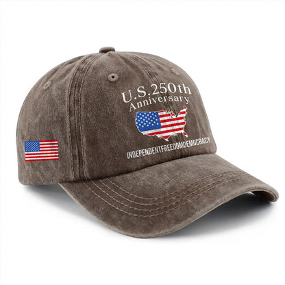 U.S. 250 Years Baseball Cap - Patriotic America 250 Hat USA Map Vintage Gift