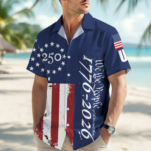 America 250th Anniversary Toile De Jouy Style Patriotic Hawaiian Shirt