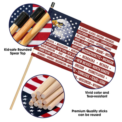 American 250th Anniversary Handheld Flag - Eagle USA Flag with 50 States Design