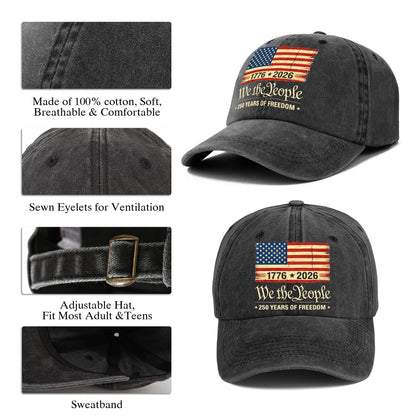 Patriotic USA Baseball Cap - We The People 250th Anniversary American Flag Hat