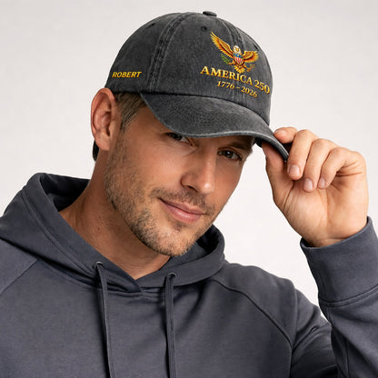 Custom Name America 250 Baseball Cap - 250th Anniversary Bald Eagle Patriotic Hat 1776-2026