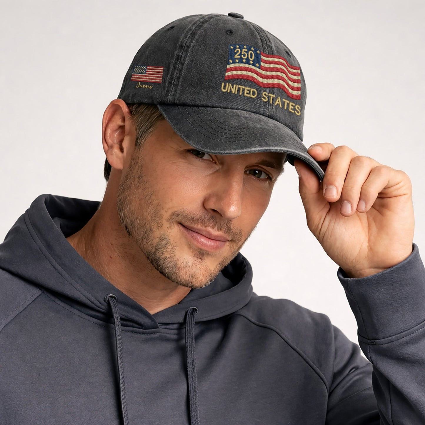 Custom Embroidered USA 250th Anniversary Hat – Personalized United States Flag Cap with Name, 1776-2026