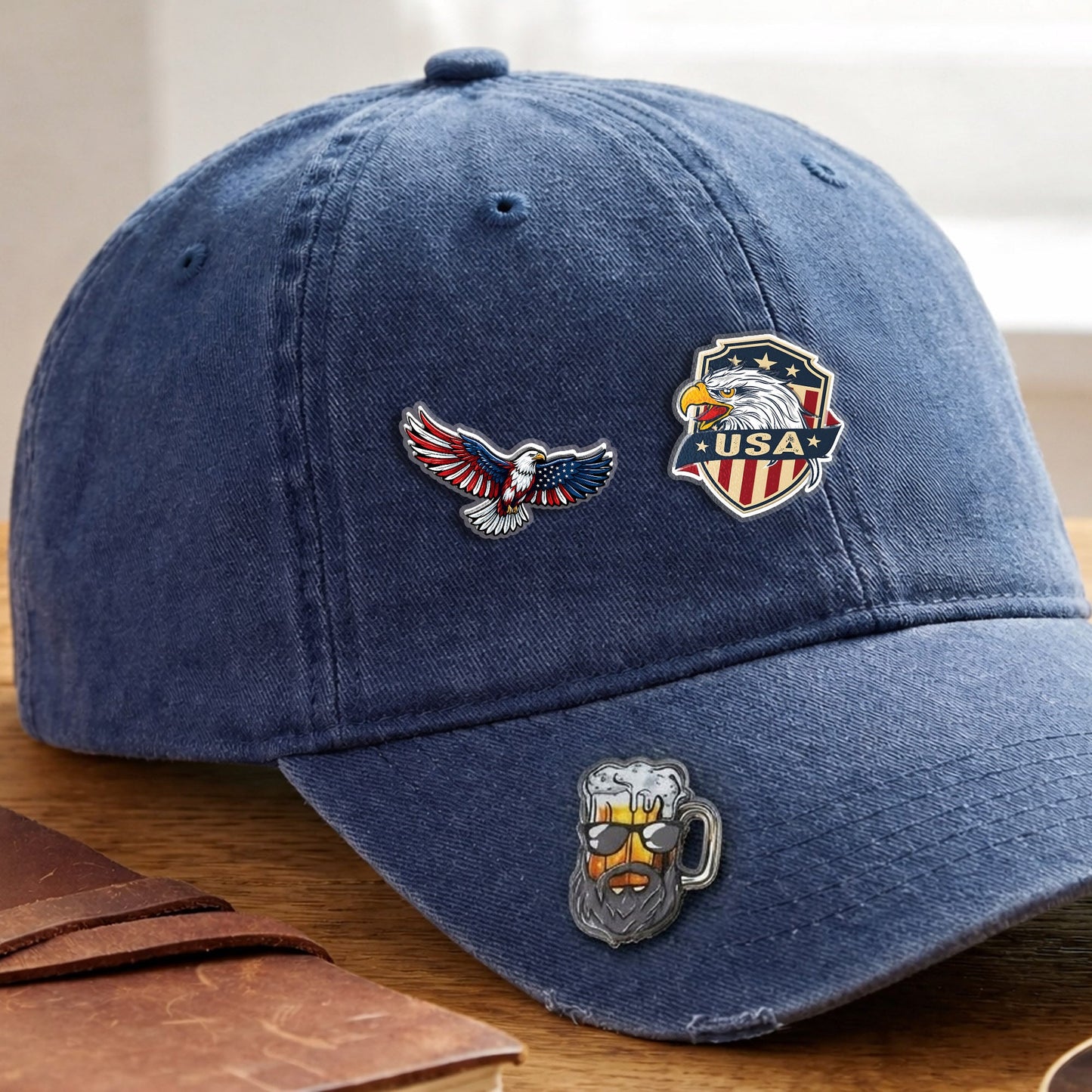 USA Flag Eagle Acrylic Pins – Gold Brooch Set for Jackets, Hats & Gifts