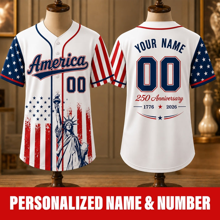 USA 250th Anniversary Custom Name & Number Baseball Jersey – Personalized Patriotic American Flag Shirt 1776-2026
